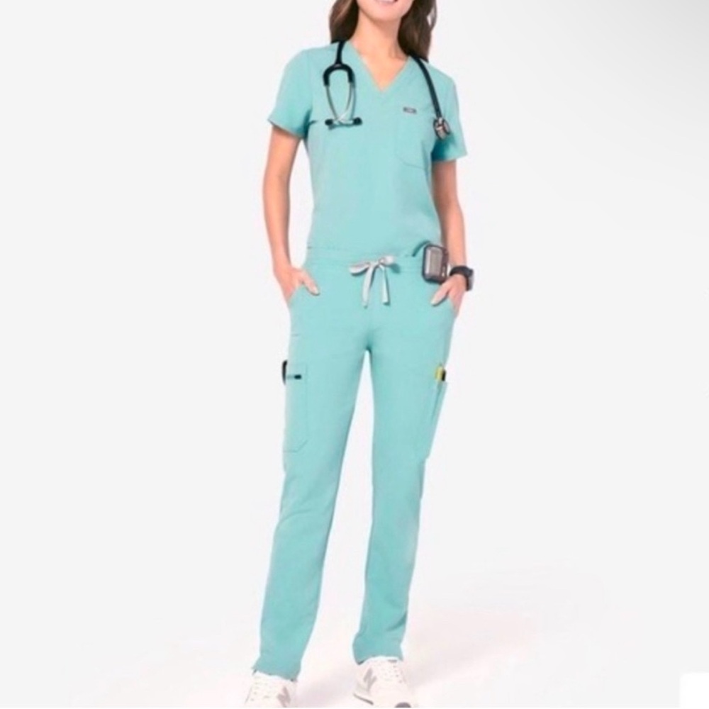 FIGS - Scrub SET- Seaglass - Catarina Top (Small) - Yola High Waisted (Sm/Tall)